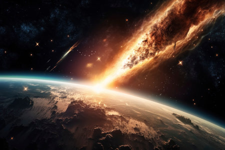 Meteor Shower Approaching Earth from Spaceの素材