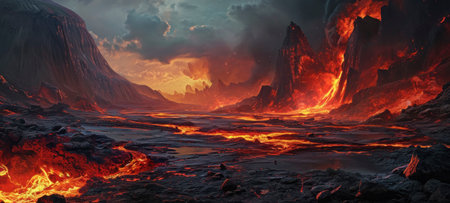 Volcanic Eruption Creating Lava Riversの素材