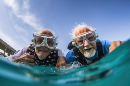 Joyful Senior Couple Scuba Diving Togetherの素材