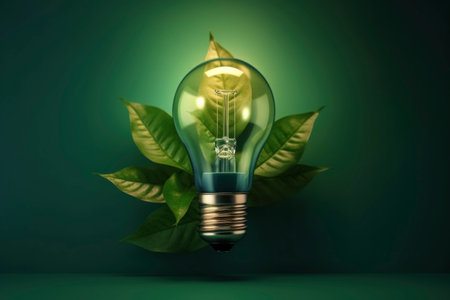Green Light Bulb with Leaves Conceptの素材