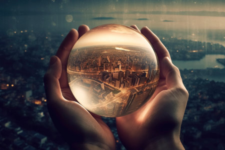 Crystal Ball Revealing Urban Cityscapeの素材