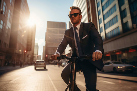 Stylish Professional Commuting on Urban Streetの素材