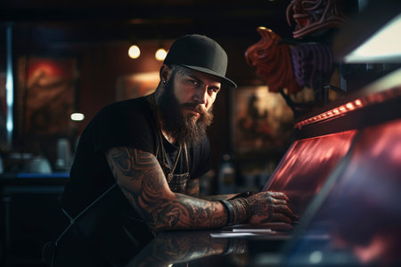 Tattoo Artist in a Vintage Styled Studioの素材