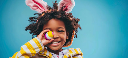 Happy Child Celebrating Easter with Bunny Earsの素材