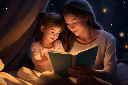 Bedtime Story Mother and Daughter Readingの素材