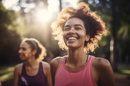 Joyful Woman Enjoying Sunset in Parkの素材