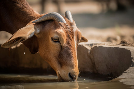 Goat Drinking Water From a Pondの素材