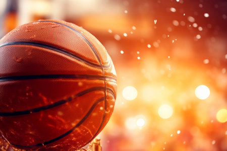 Close-up of basketball on shiny background.の素材