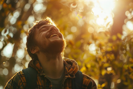 Joyful Man in Autumn Sunlightの素材