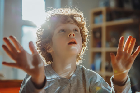 Curious Child in Sunlit Roomの素材