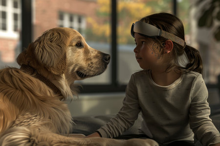 Child with Autism Bonds with Golden Retrieverの素材