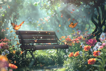 Enchanted Garden Bench at Sunriseの素材