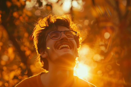 Joyful Man in Autumn Sunlightの素材