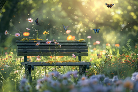 Enchanted Garden Bench at Sunriseの素材