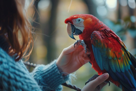 Parrot Perched on Human Handの素材