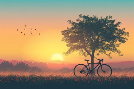 Serene Sunset Bicycle Sceneの素材