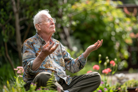 Elderly Man Practicing Mindfulness Outdoorsの素材