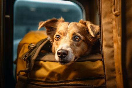 Dog Peeking from Travel Bagの素材
