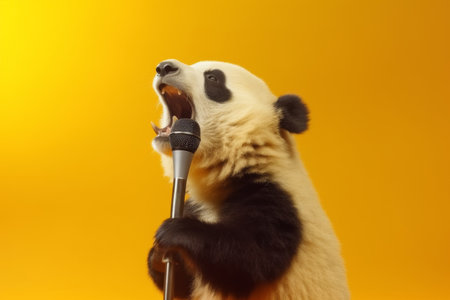 Singing Panda with Microphone on Stageの素材