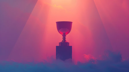Minimalist trophy silhouette with a dramatic fiery background.の素材