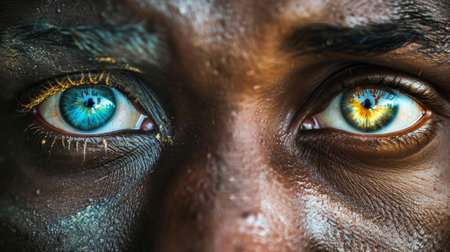 Close-up of contrasting eyes depicting life choices. Poster for Anti Drug Day with a clear message on substance impact.の素材