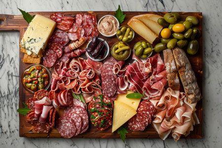 Elegant charcuterie board with variety of meats and cheeses. Gourmet spread.の素材