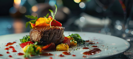 Exquisite Gourmet Dish Display for Culinary Poster Designの素材