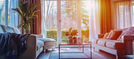 Modern Living Room Interior with Natural Light and Stylish Furniture for Home Improvement Inspirationの素材