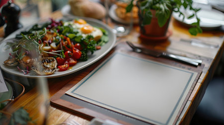 Gourmet Restaurant Menu Design with Vibrant Images and Clear Layout for Dining Experienceの素材