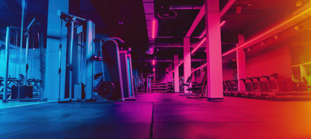 Vibrant Fitness Store Grand Opening Banner Design with Gym Equipment and Bold Call to Actionの素材