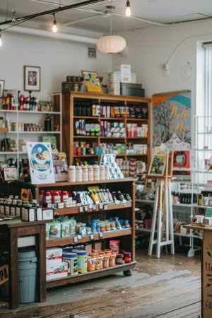 Creative Art Supply Store with Colorful Displays for Inspiration and Designの素材