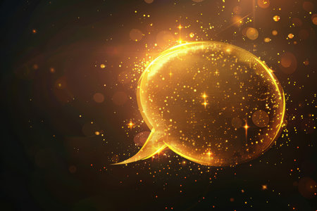 Golden Glowing Speech Bubble with Sparkles for Luxury and Celebration Themesの素材