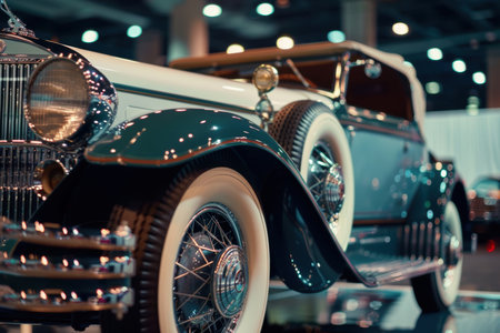Vintage Car with Classic Tires at Auto Show Displaying Timeless Designの素材