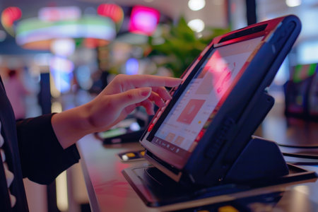 Business Professional Approving Payment with Biometric Authentication in Modern Office Settingの素材