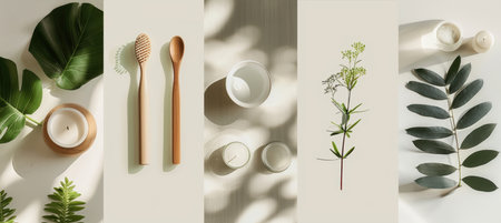 Sustainable Lifestyle Moodboard with Eco-Friendly Utensils and Greenery for a Fresh, Clean Lookの素材