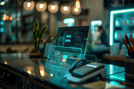 Futuristic Financial Analytics on Holographic Screen for Secure Transactions and Innovative Designの素材