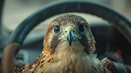 Falcons Intense Gaze Symbolizing Advanced Self-Driving Vehicle Sensorsの素材