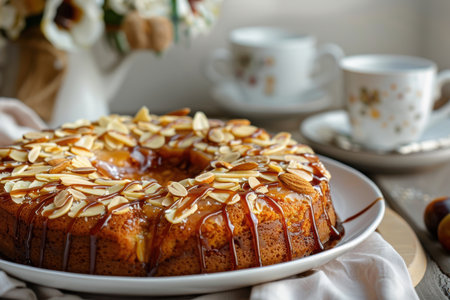 Plum Cake with Caramel and Almonds Perfect for Gourmet Dessert Momentsの素材