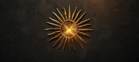Luxury Gold Foil Sunburst Emblem for Premium Branding and Elegant Product Label Designの素材