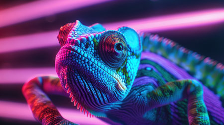 Chameleon in Neon: Adaptability Concept for Futuristic Tech Startup Campaign Designの素材