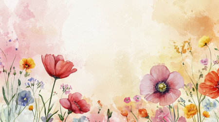 Charming Mothers Day Card with Watercolor Flowers and Pastel Background for Personalized Messageの素材