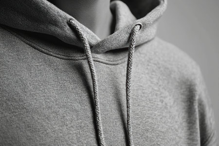 Premium Hoodie Craftsmanship with Soft Natural Shadows on Neutral Gray Background for Product Displayの素材