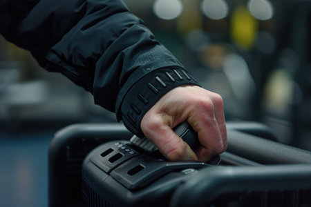 Hand Adjusting Resistance Knob on Stationary Bike in Modern Gym Settingの素材