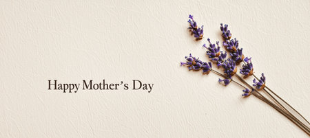 Rustic and minimalistic mothers day card featuring a kraft paper texture with a sprig of lavender beside the text happy mothers day in an elegant, modern font. the design includes ample blank space, ideal for personalization.の素材