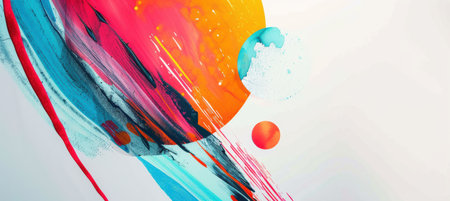 Vibrant roll-up banner design for a creative agency showcasing bold splashes of color and geometric shapes. the abstract design features a blend of red, blue, and orange hues with clean space for text overlays, perfect for promotional use.の素材