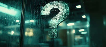 Frosted Glass Question Mark with Glowing Light - Modern Tech Design Concept for Postersの素材