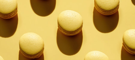 Minimalistic Top-Down View of Yellow Macarons with Geometric Arrangementの素材