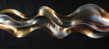 Abstract Curved Lines in Silver and Bronze on Black Backgroundの素材