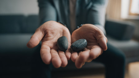 Therapist Offering Calming Stones for Anxiety Relief in Empathetic Settingの素材
