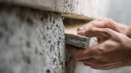 First-person View of Hands Inspecting Wall Insulation Layer for Quality Checkの素材